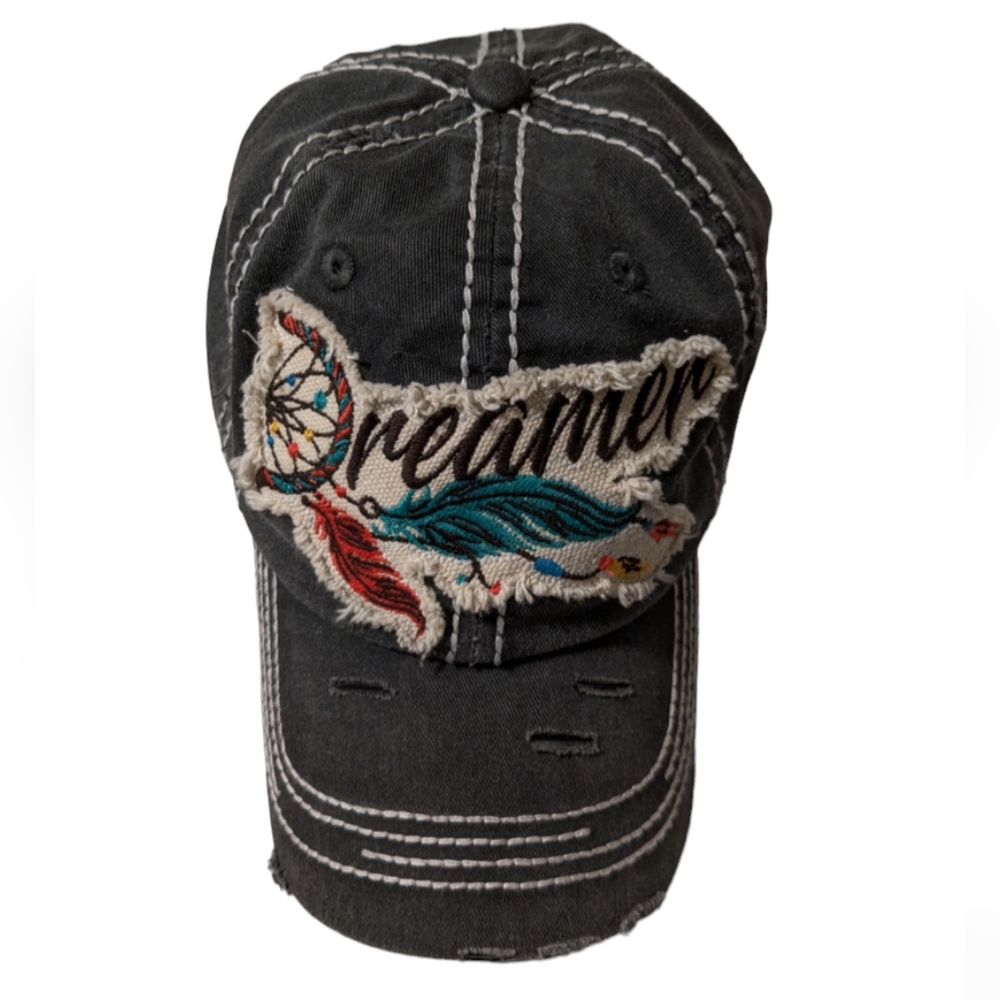 KBethos Vintage Gray Distressed Frayed Dreamer Dreamcatcher Patch Hat